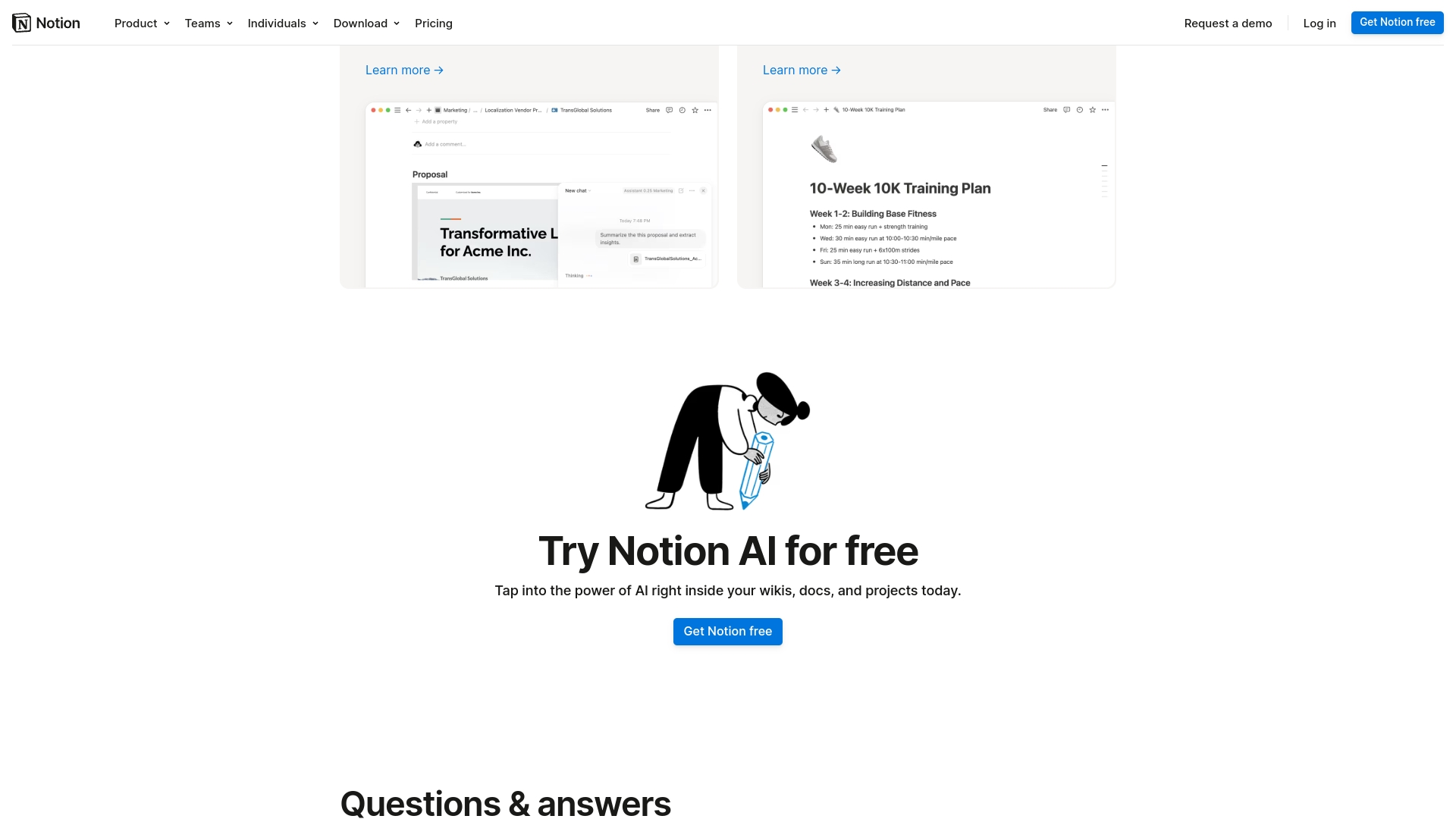 Notion AI Homepage
